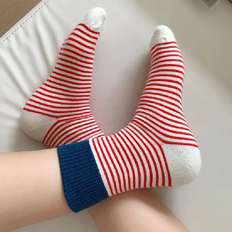 Striped Polyester Elastane Crew Socks Women