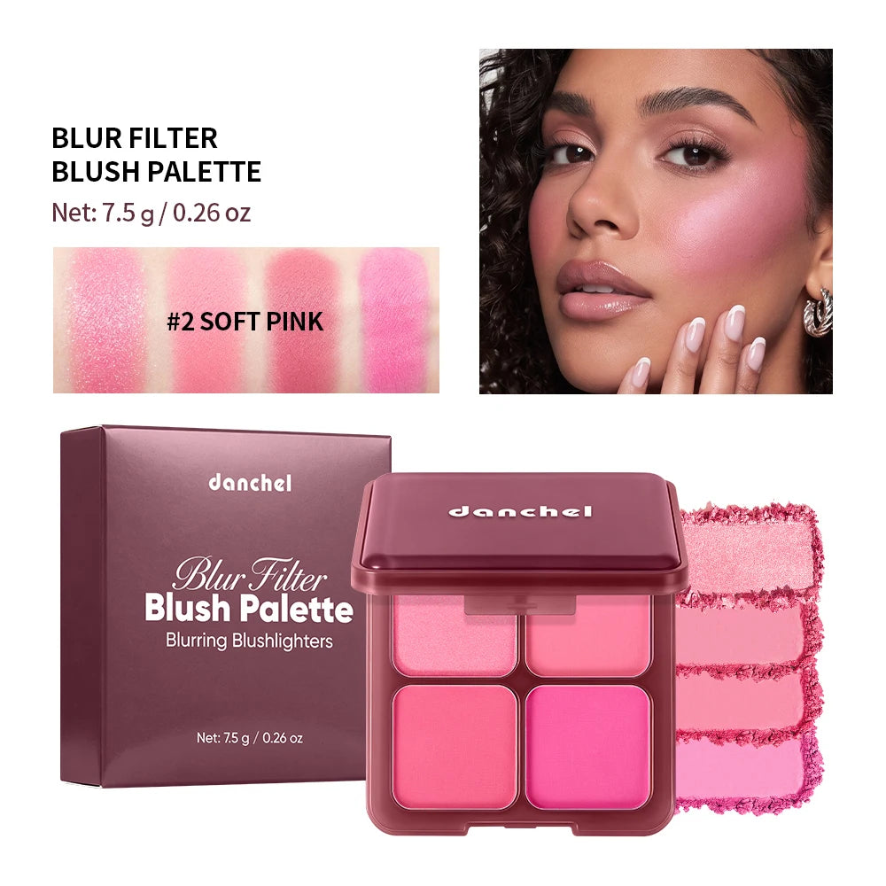 4 Shade Powder Blush Palette Matte and Shimmer Face Makeup