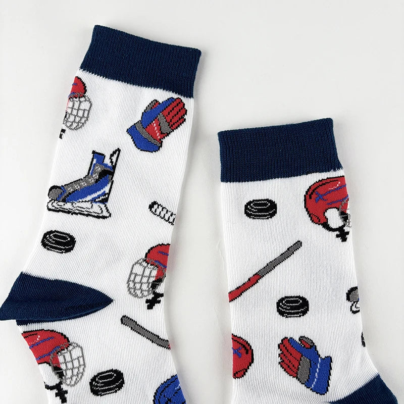 Polyester Blend Ice Hockey Pattern Mid Calf Socks - 3