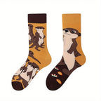 Cotton Blend Otter Print Casual Mid Calf Socks
