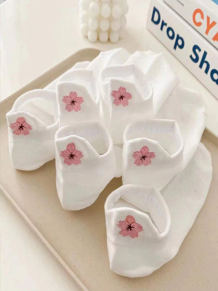 Polyester Blend Floral Print Low Cut Ankle Socks 5 Pack