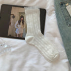 4 Pairs Polyester Elastane Lace Edge Mid Tube Socks
