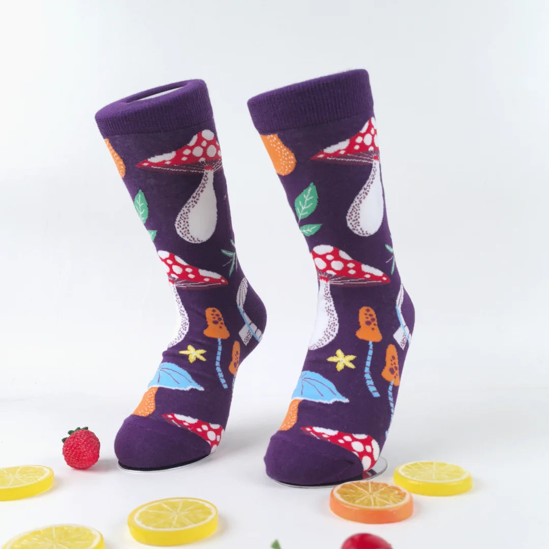 Cotton Blend Mushroom Pattern Mid Calf Socks
