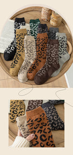 Leopard Print Wool Mid Calf Socks