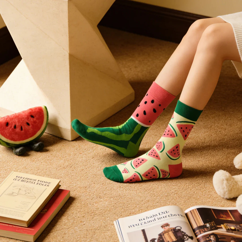 Cotton Blend Watermelon Pattern Mid Tube Socks