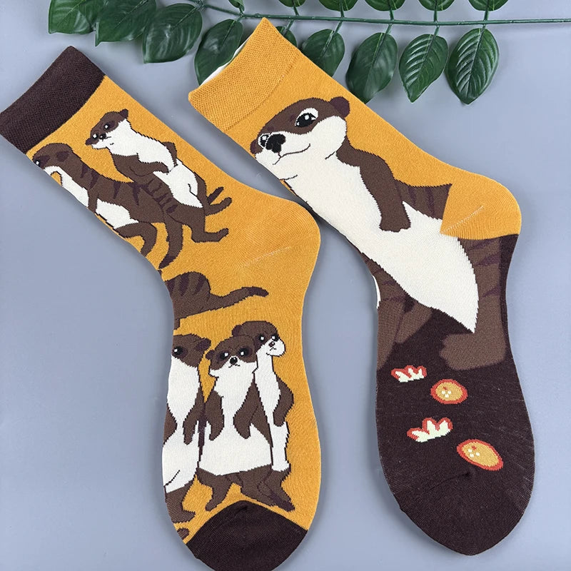 Cotton Blend Otter Pattern Crew Socks - 3