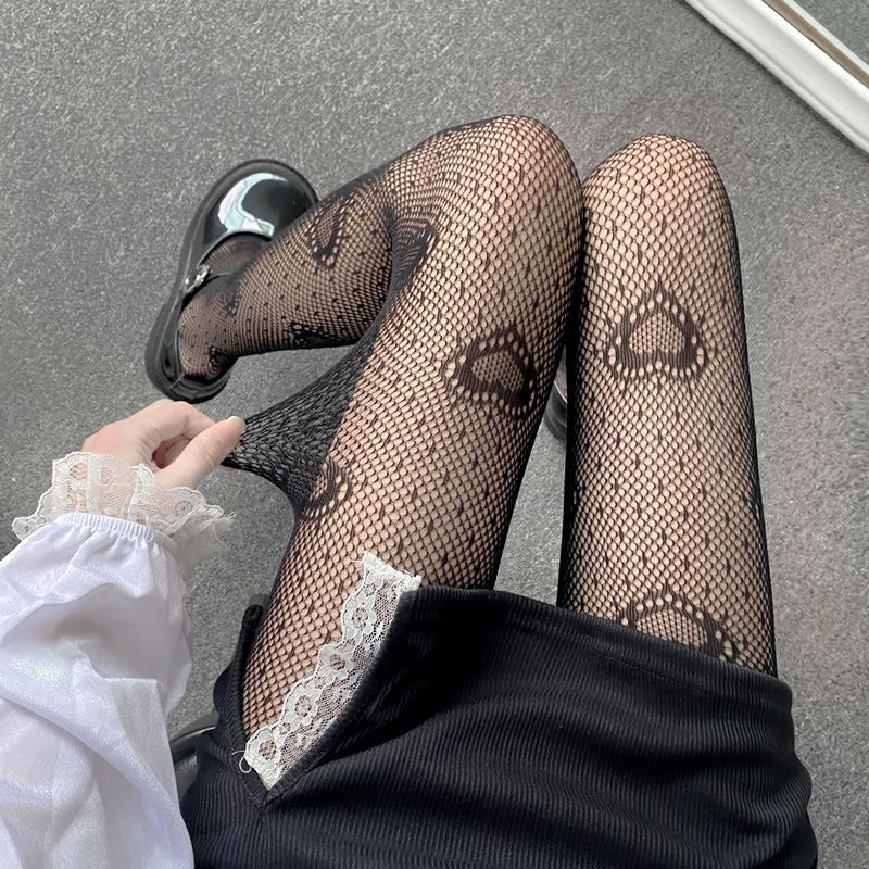 Heart Pattern Fishnet Nylon Pantyhose Tights - 6