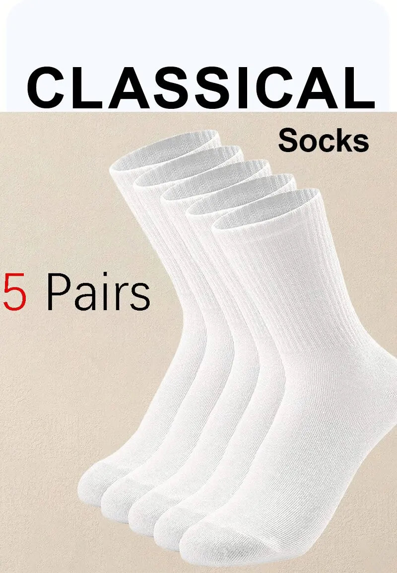 5 Pairs Polyester Spandex Solid Color Casual Crew Socks