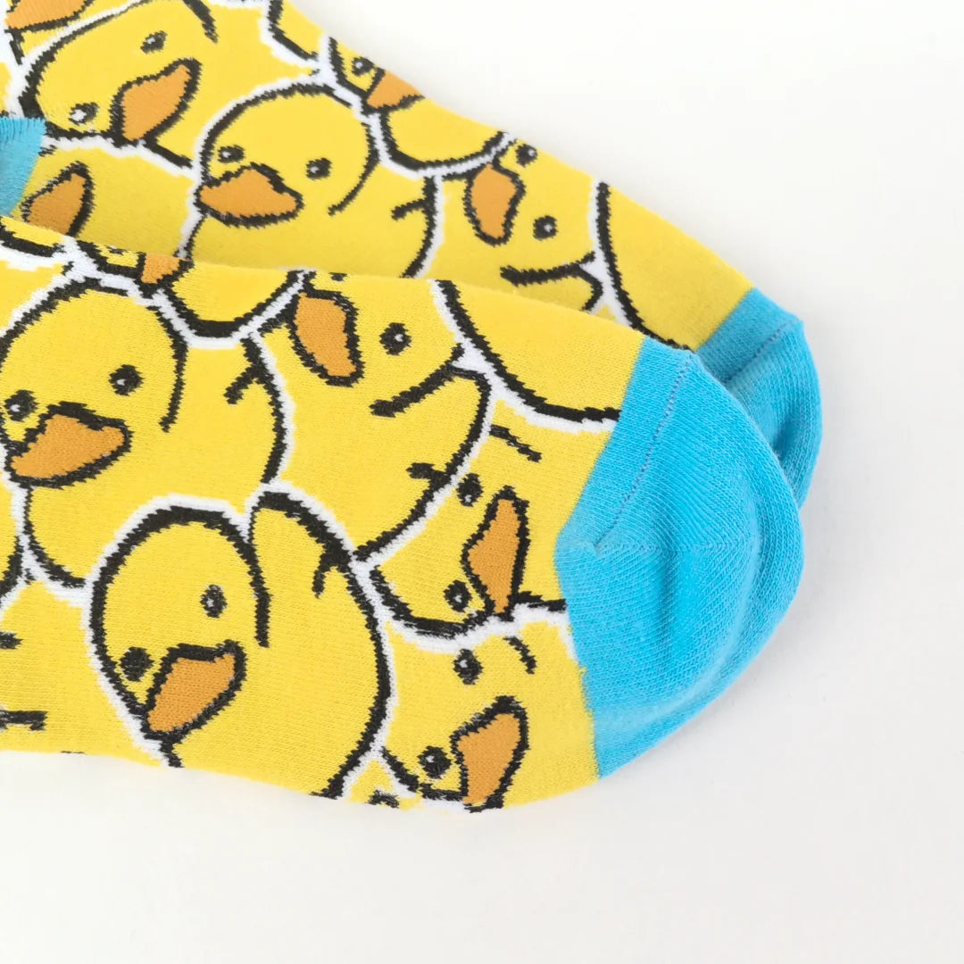 Polyester Elastane Yellow Duck Pattern Mid Calf Socks - 4
