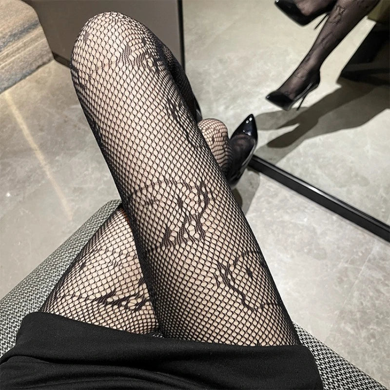 Nylon Elastane Floral Lace Fishnet Tights Pantyhose