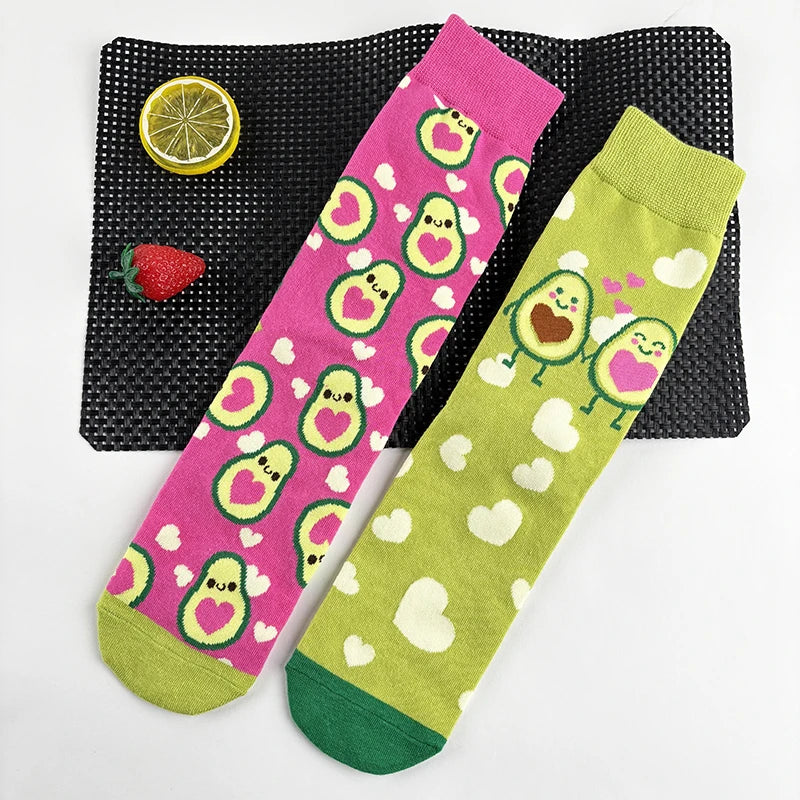 Cotton Blend Avocado Print Casual Mid Calf Socks