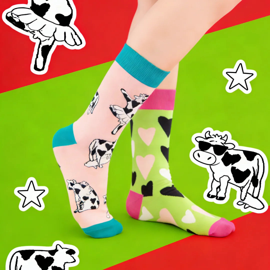 Cotton Blend Dancing Cow Print Casual Socks