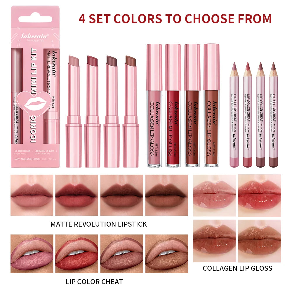 Matte Lipstick and Lip Liner Makeup Set - 4