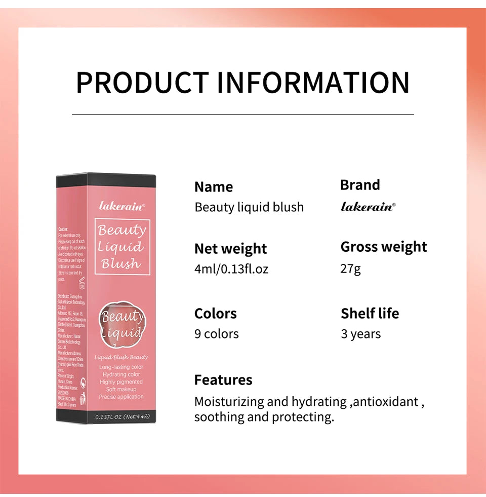 Liquid Blush Face Cheek Tint Waterproof Long Lasting Pigmented Makeup