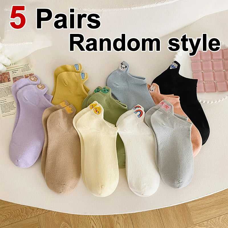 Cotton Embroidered Animal Crew Socks
