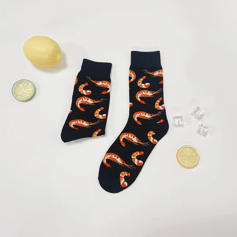 Cotton Blend Shrimp Pattern Mid Calf Socks - 2