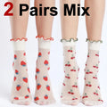 Nylon Spandex Fruit Print Lettuce Edge Mid Tube Socks