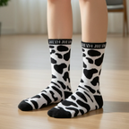 Polyester Elastane Cow Print Crew Socks