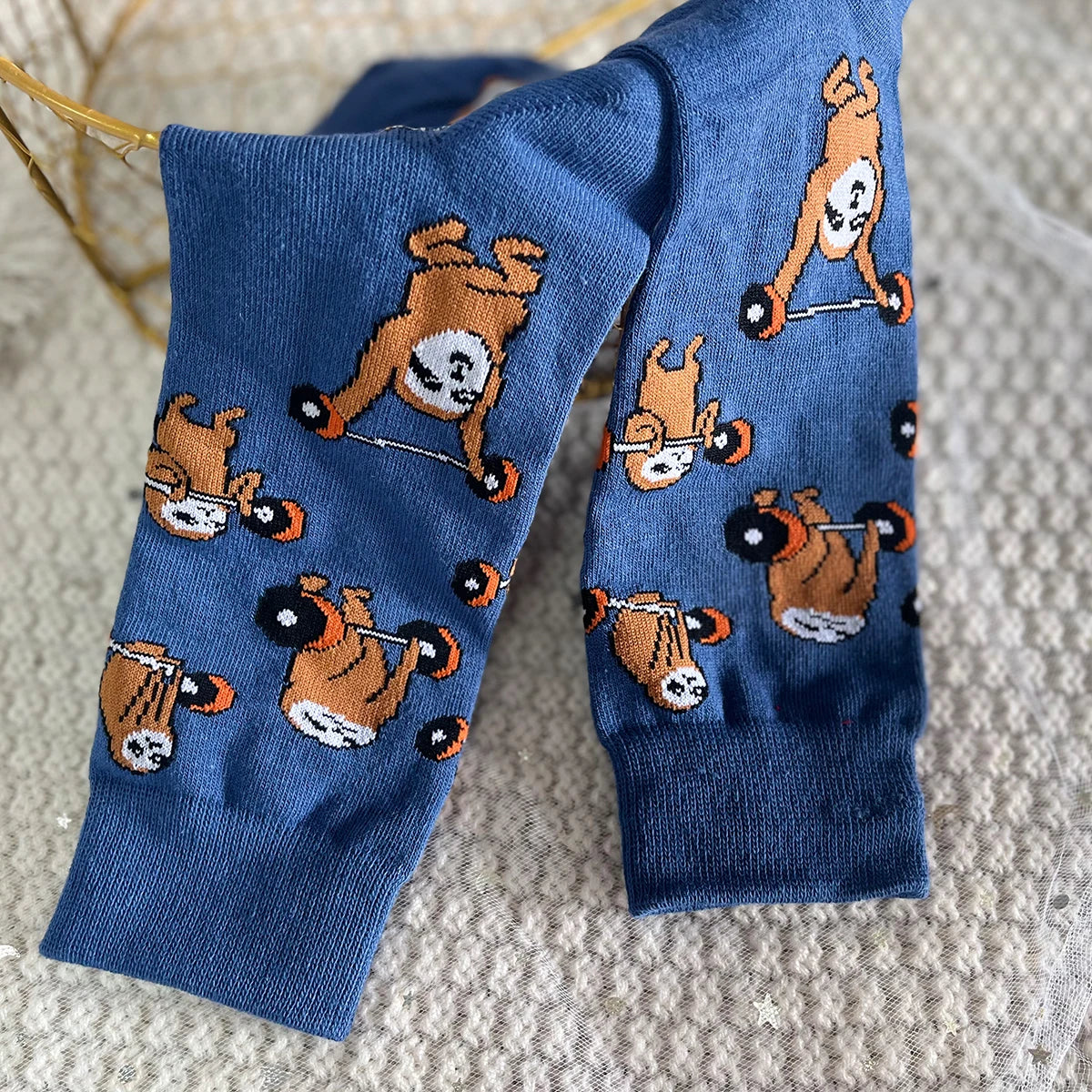 Cotton Blend Mid Calf Sloth Weightlifting Socks - 3