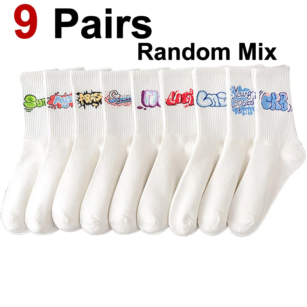 Polyester Elastane Graffiti Print Crew Socks - 9