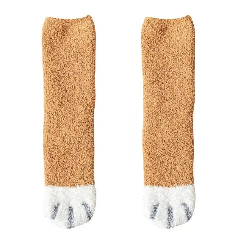 Polyester Elastane Cat Paw Pattern Mid Tube Thick Winter Socks - 14