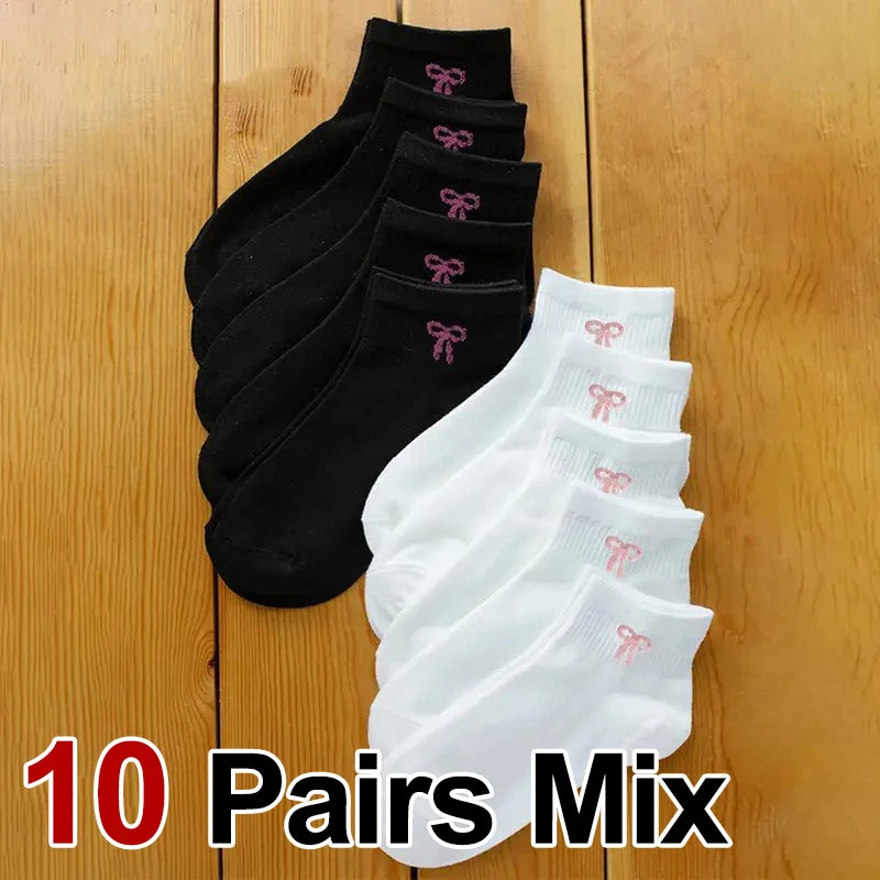 Polyester Elastane Bow Print Mid Tube Casual Socks