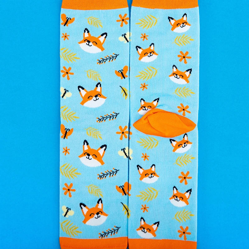 Cotton Blend Fox Print Mid Calf Socks - 3
