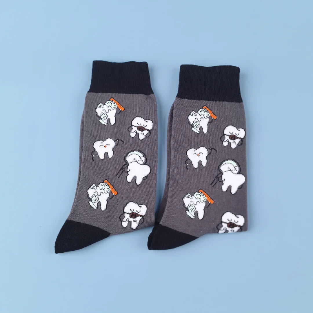 Polyester Spandex Tooth Pattern Crew Socks - 6