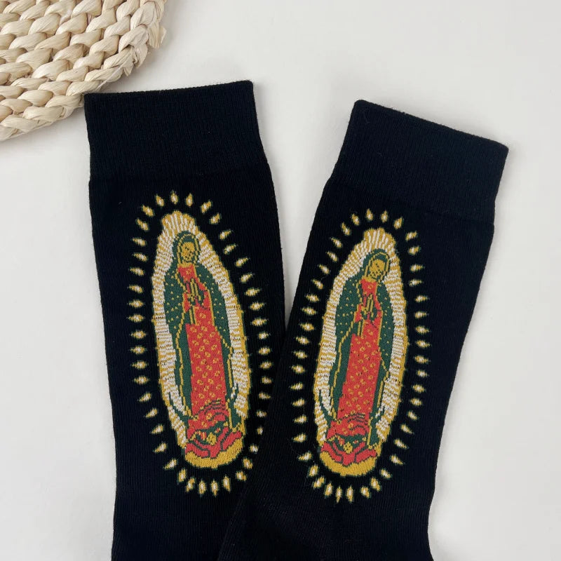 Polyester Elastane Portrait Print Mid Calf Socks - 10