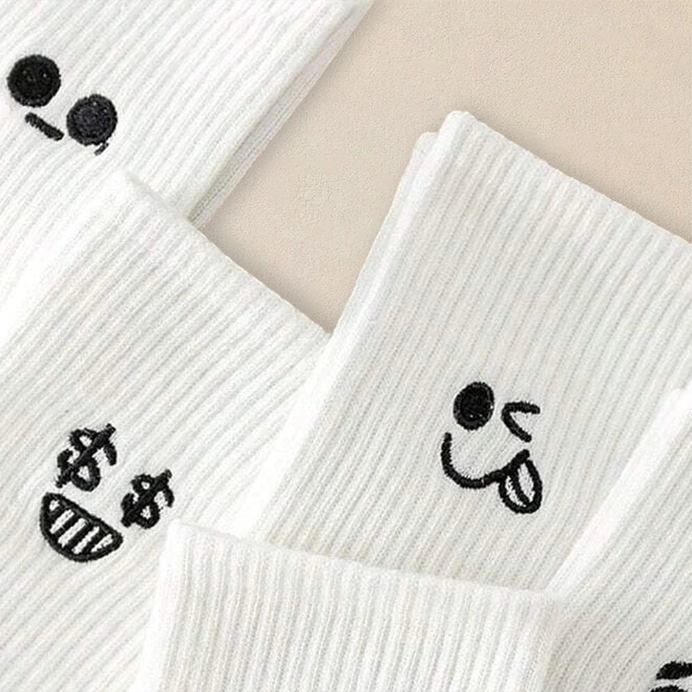 Polyester Blend Cartoon Expression Mid Tube Casual Socks - 4