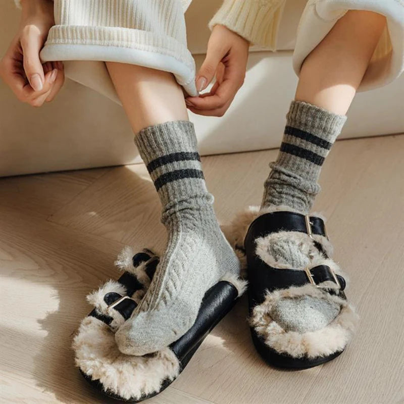 Polyester Elastane Striped Mid Tube Socks