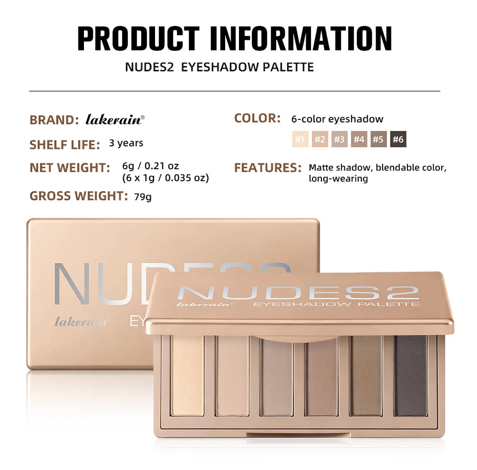 6 Color Eyeshadow Palette Matte Neutral Nude Tones