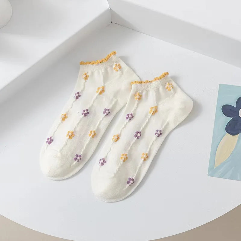 Floral Polyester Elastane Low Cut Socks
