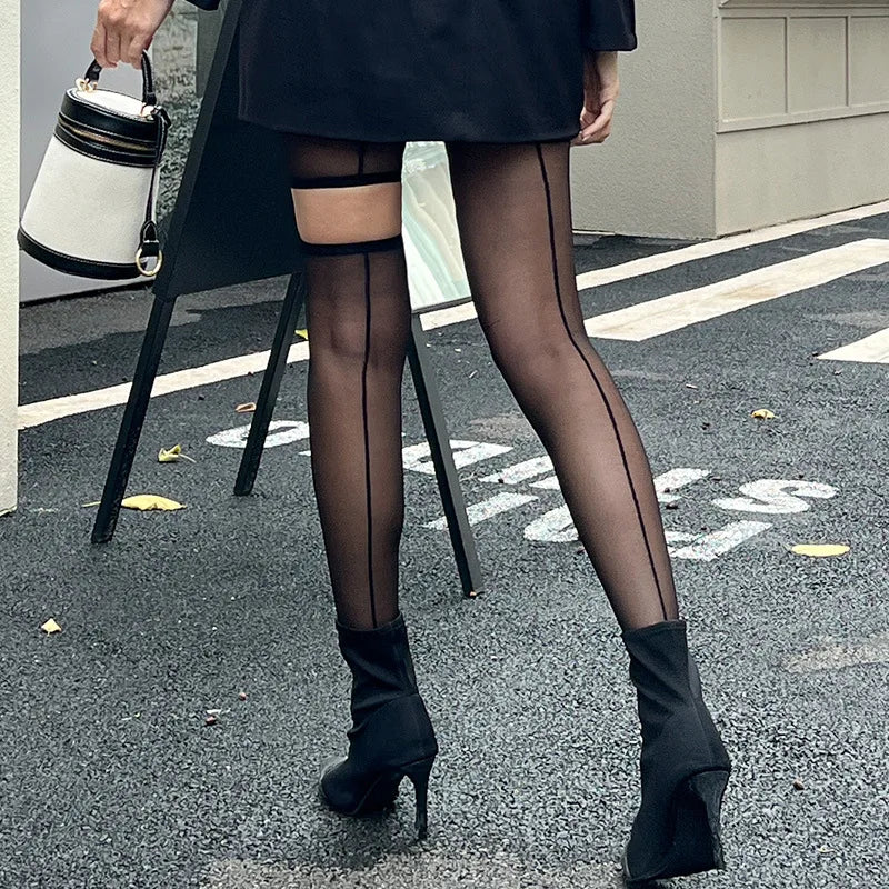 Nylon Asymmetric Cutout High Waist Pantyhose Tights - 5