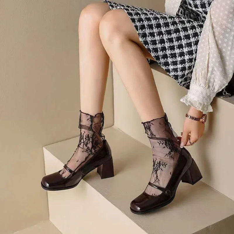Polyester Floral Lace Breathable Ankle Socks