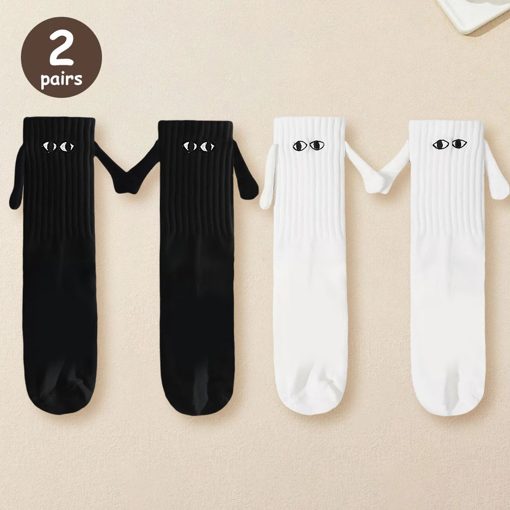 Magnetic Cartoon Eye Mid Tube Couple Socks