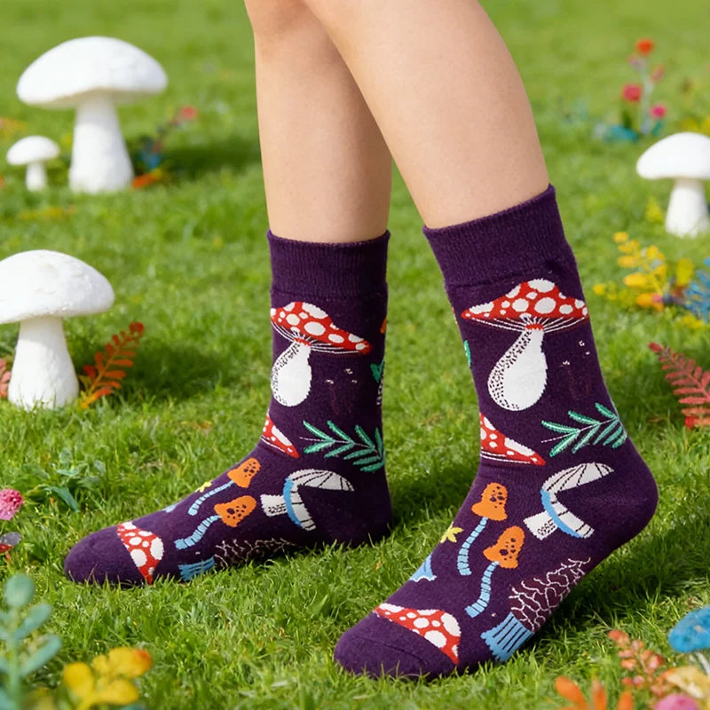 Cotton Blend Mushroom Print Casual Socks - 1