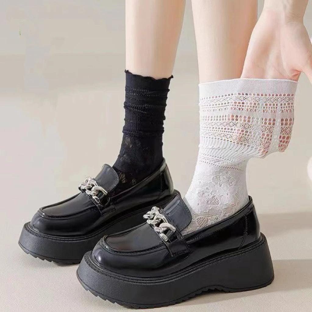 Lace Mesh Knit Ankle Socks Breathable Hollow Out Stockings