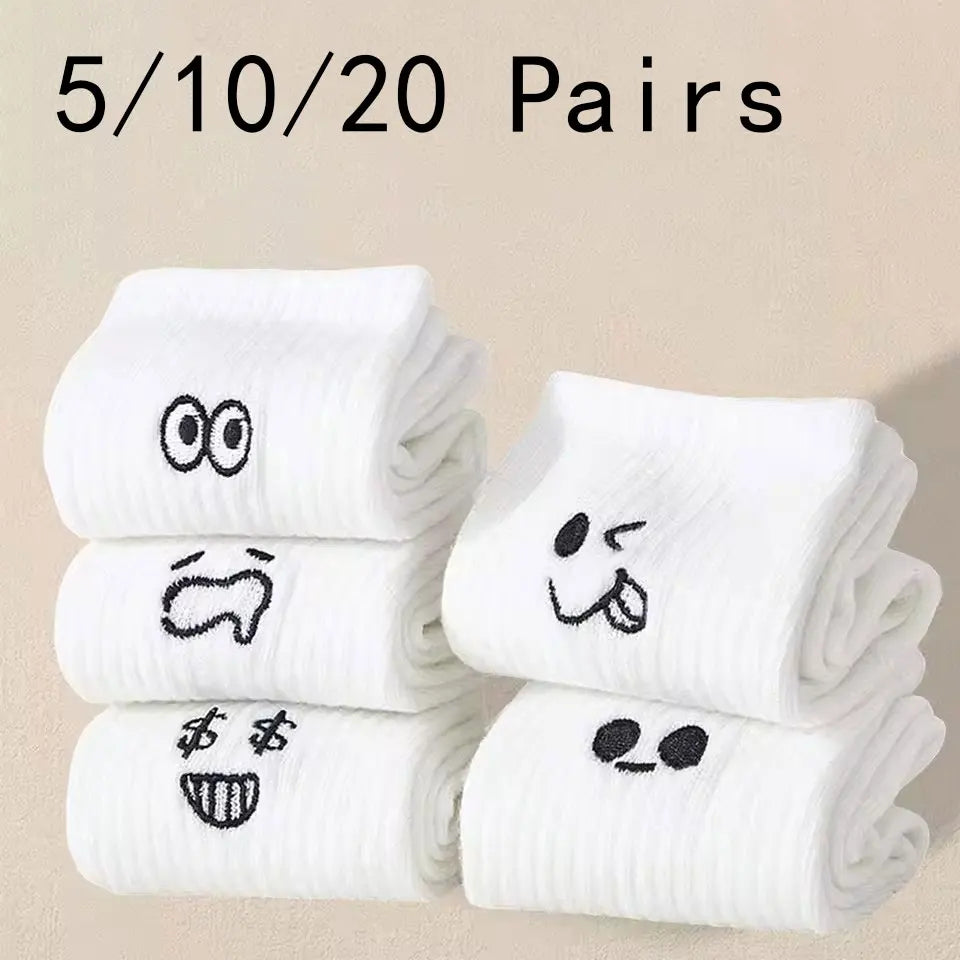 Polyester Blend Cartoon Expression Mid Tube Casual Socks