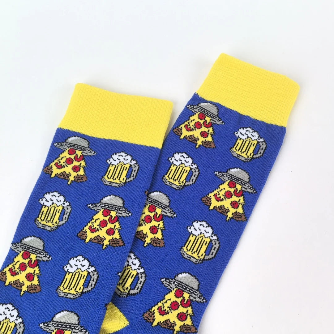 Polyester Elastane Mid Calf Men Socks Flying Saucer Pattern