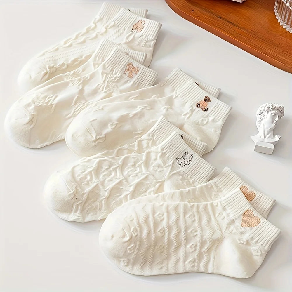 Polyester Elastane Teddy Bear Print Casual Ankle Socks for Women