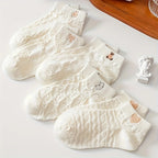 Polyester Elastane Teddy Bear Print Casual Ankle Socks for Women