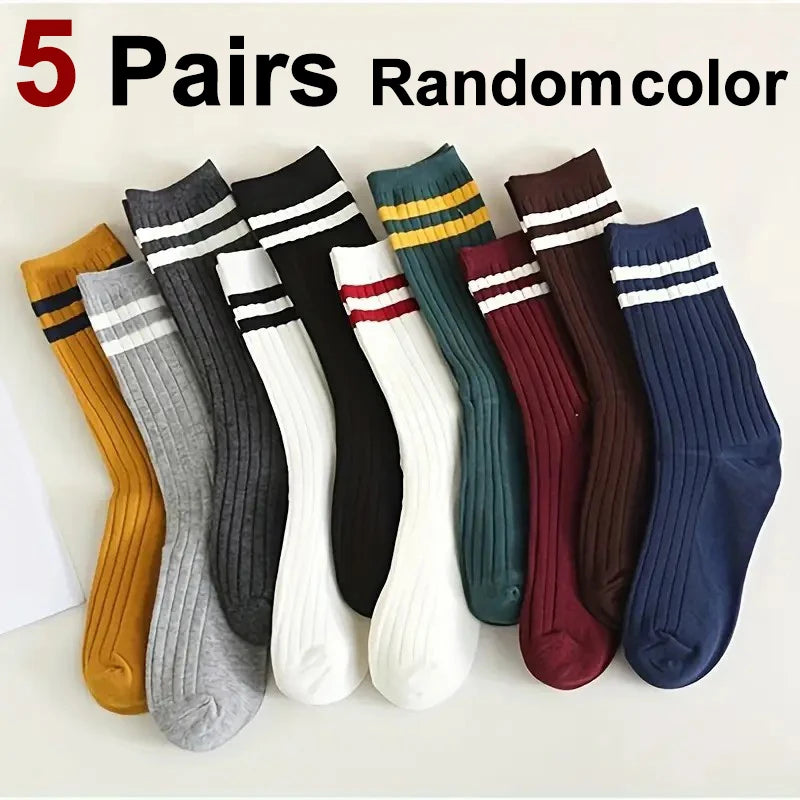 Striped Polyester Blend Mid Tube Casual Socks for Women - 10