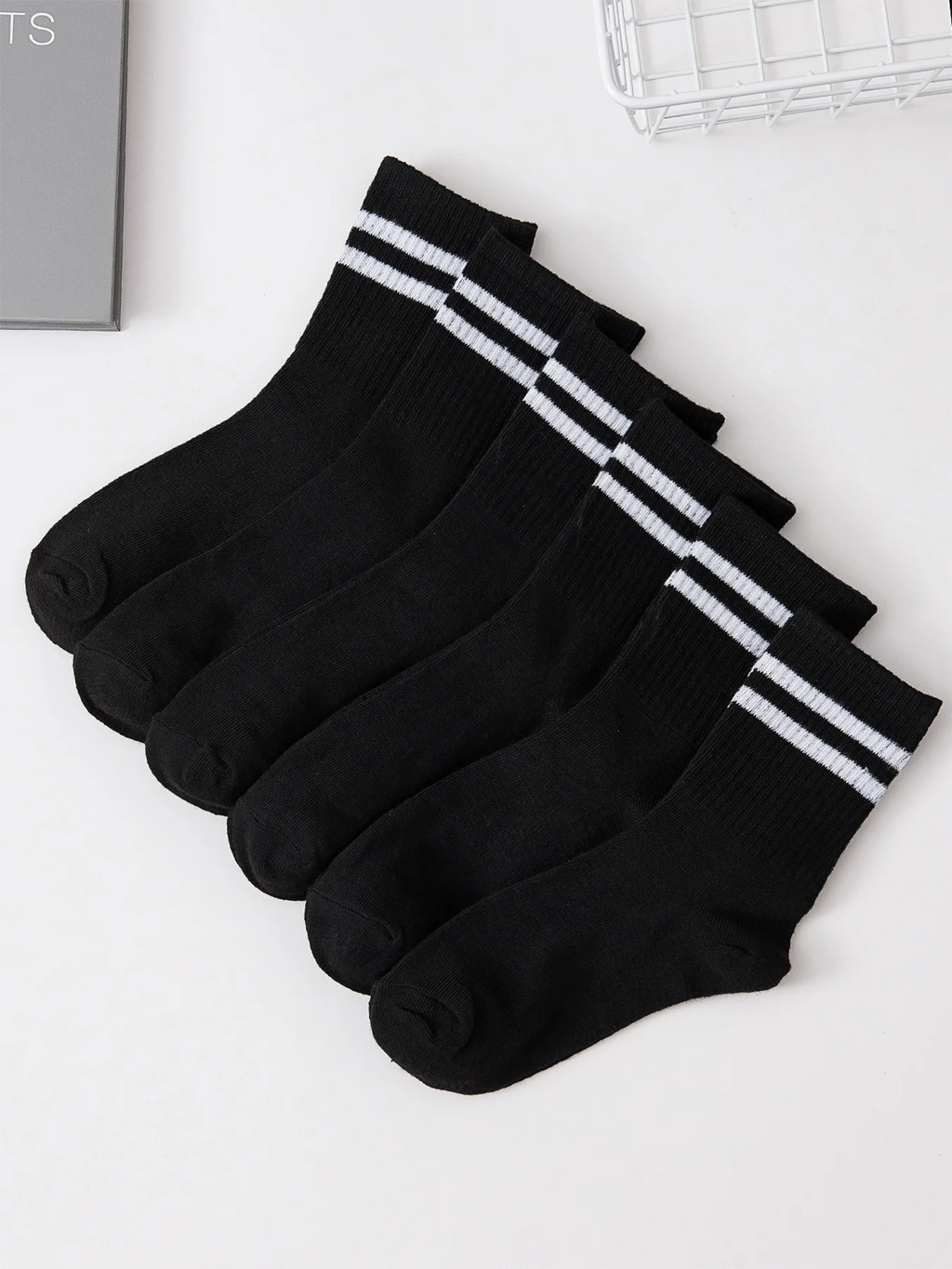 6 Pairs Polyester Elastane Crew Socks For Men