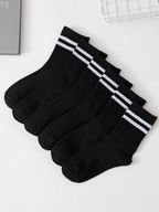 6 Pairs Polyester Elastane Crew Socks For Men