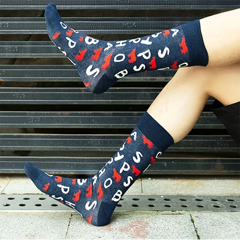 Cotton Blend Letter And Cow Print Mid Calf Crew Socks - 4