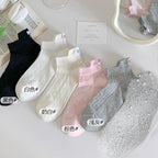 5 Pack Women Breathable Nylon Polyester Bow Knot Low Tube Socks