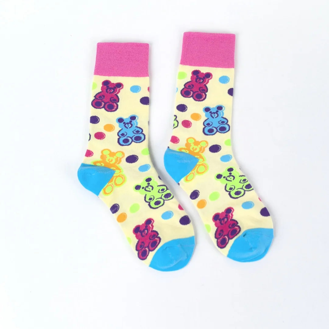 Cotton Blend Bear Print Casual Mid Tube Socks