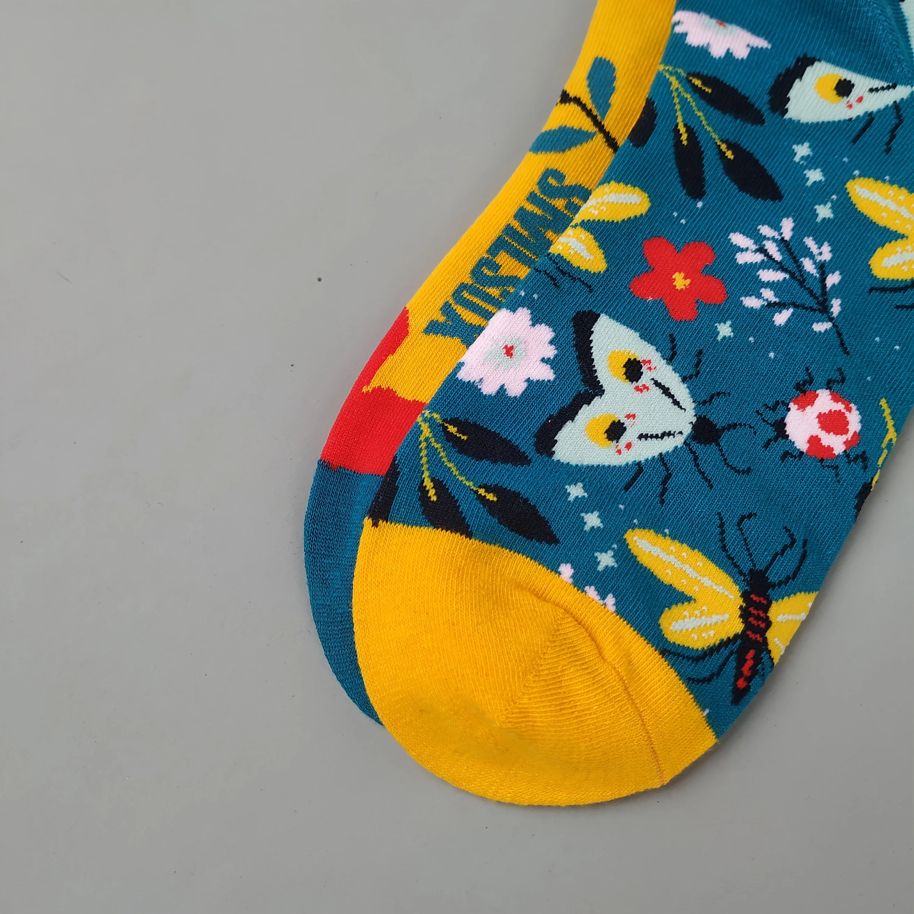 Cotton Blend Butterfly Ladybug Print Mid Calf Socks