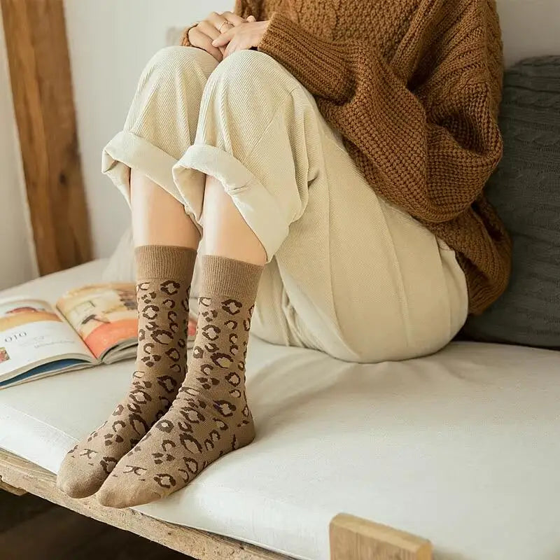 Thick Wool Leopard Print Thermal Socks for Women